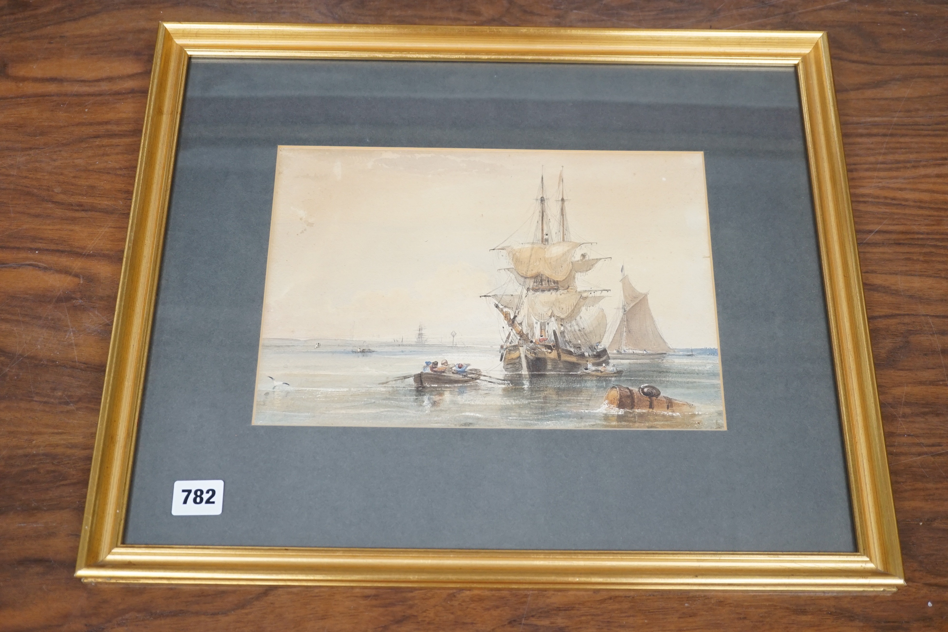 A pair of 19th century Continental watercolours of coastal marine landscapes, 21x31cm